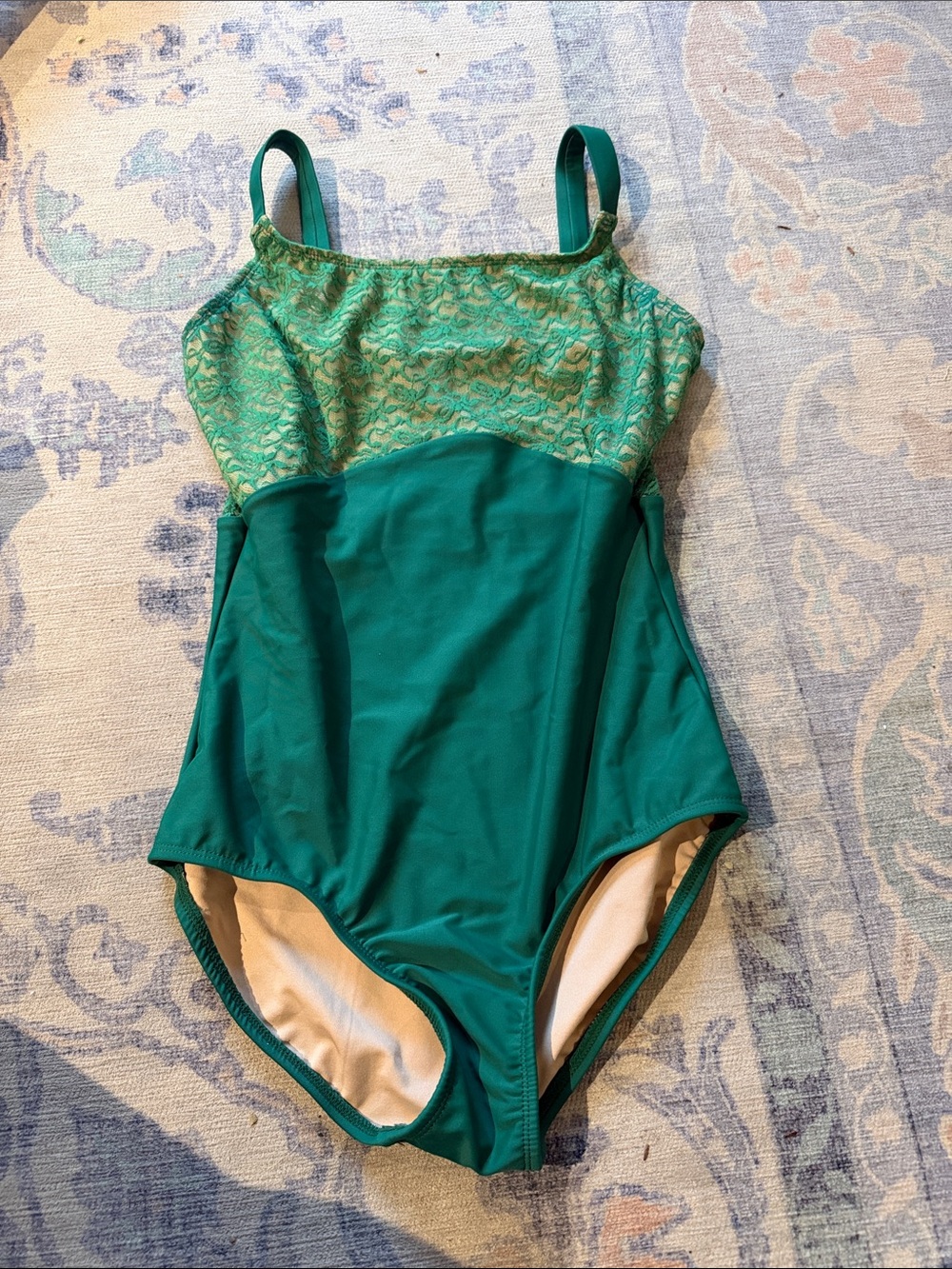 Women's Green One-Leotard Lace Bodice